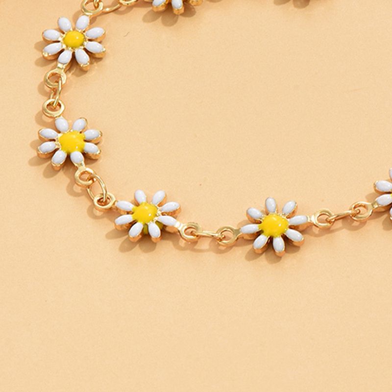 Tobillera de aleación con diseño versátil de flores y gotas de aceite, estilo europeo y americano, con diseño creativo y cadena de metal, ideal para vacaciones._voghion.com