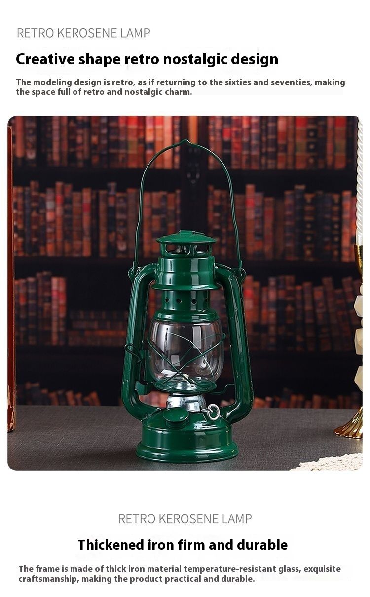 Vintage Old Style Kerosene Lamp Portable Camping Lantern Bar Coffee Restaurant Decoration Ornament Photography Prop_voghion.com