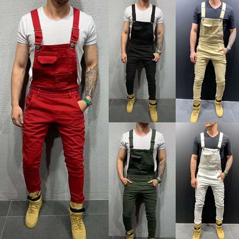 Dżinsy Denim Ogrodniczki Kombinezon Na szelkach Męskie Kombinezony Cargo Spodnie Robocze Plus Rozmiar Męskie Casual Moto Biker Spodnie_voghion.com