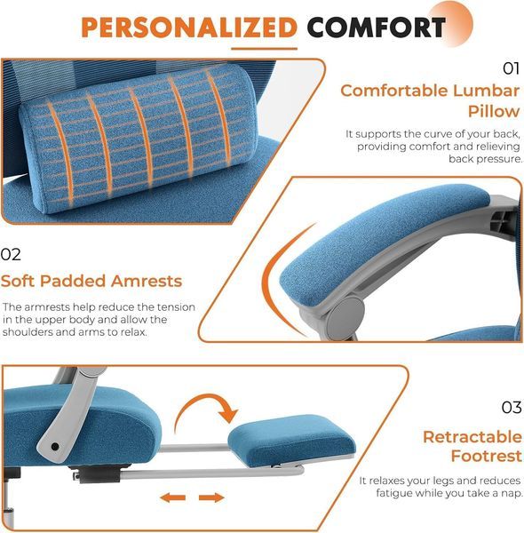 Office Computer Desk Chair With Footrest,Ergonomic High-Back Mesh Rolling Work Swivel Chairs With Wheels,Comfortable Lumbar Support,Comfy Arms For H_voghion.com