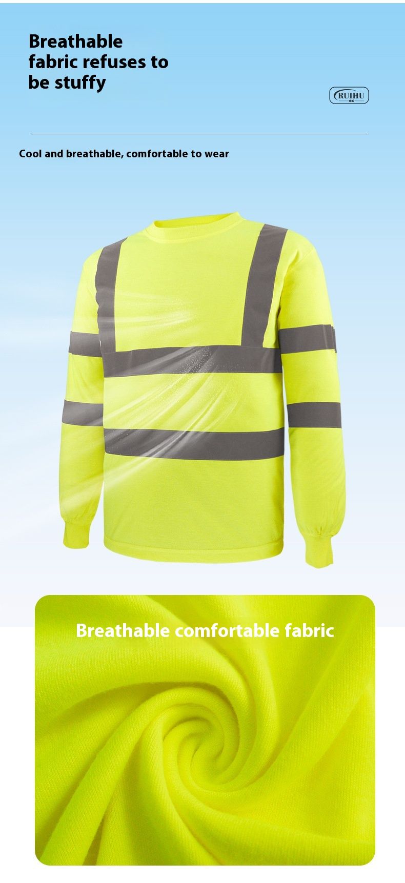 Rundhalset T-shirt til byggesikkerhed, højglansbeskyttelse, arbejdstøj, åndbart, langærmet reflekterende tøj_voghion.com