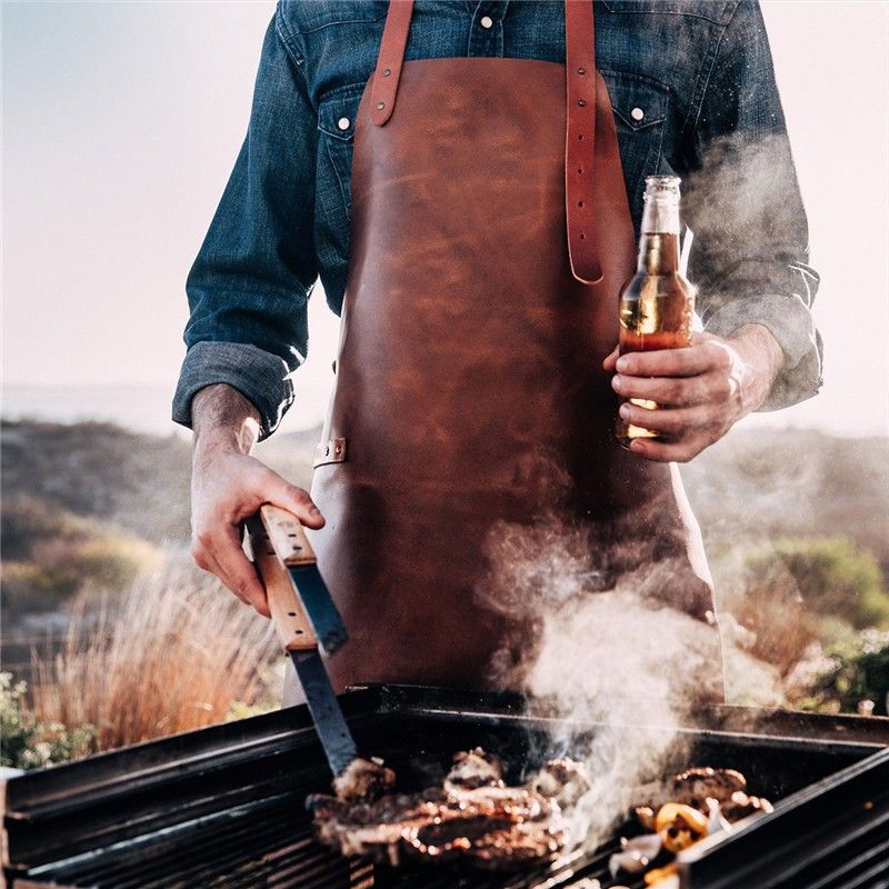 Cross-Border PU Neck Hanging Waterproof Oil-Proof European And American High-End Leather Workwear Apron_voghion.com