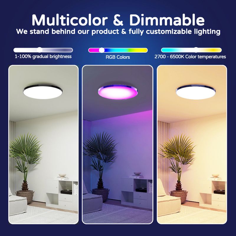Glühbirnen Smart Wifi Bluetooth Fernbedienung Dimmen Farbe Stimme Moderne ultradünne einfache schwarze Rahmen Drei-Beweis-Deckenlampe_voghion.com
