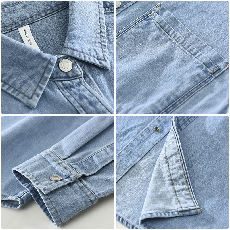 Denim-Retro-Langarmhemd für Herren, modisch und vielseitig, künstlerisches und lässiges lockeres Oberteil_voghion.com