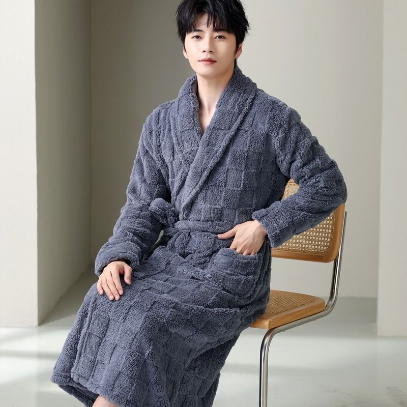 Pigiama da uomo in pile corallo, camicia da notte, accappatoio termico in pile spesso, flanella, taglie forti_voghion.com