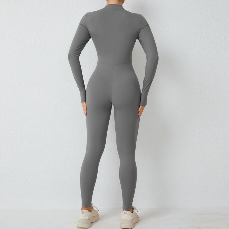 Coussin de poitrine amovible à demi-zip, combinaison de yoga à manches longues, combinaison de fitness et de sport à haute résistance_voghion.com