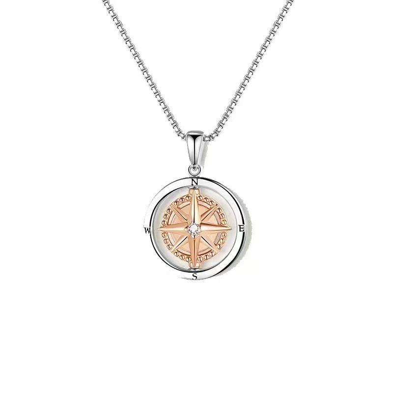 Foreign trade bestseller: Rotating compass necklace, women's pendant, round two-color gold-plated jewelry, with a large quantity of accessories_voghion.com