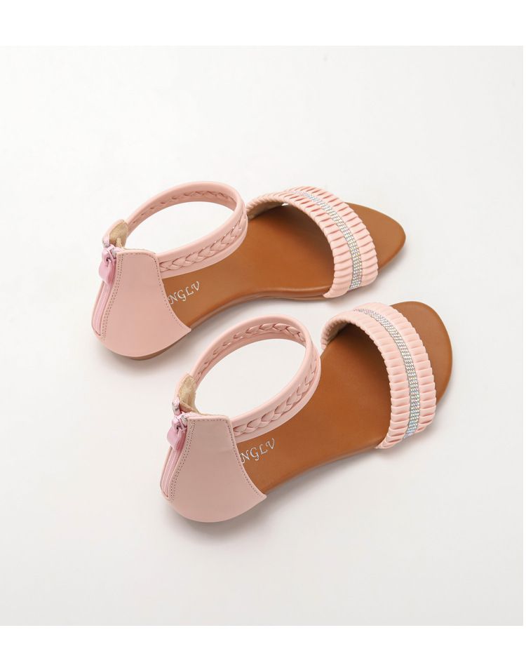 wedge sandals for women round head rhinestone fairy style one-word Roman sandals for women_voghion.com