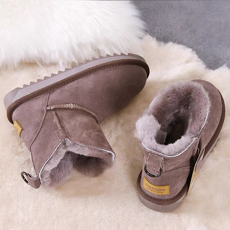 Schneestiefel für Damen, kurze Röhre, neues Fell, rutschfest, braun, Winterstiefel, warm, plus samtverdickte Baumwollschuhe_voghion.com