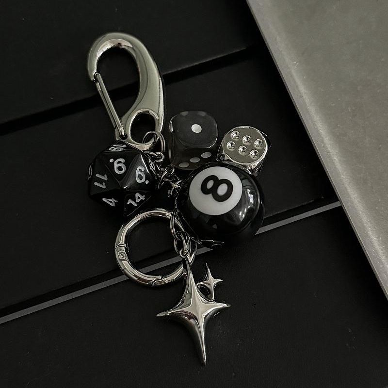 Men And Women's Jewelry Ironworks Original Dice Black 8 Beaded Bag Charm Handmade Trendy Design Keychain Accessory For Outfit Styling_voghion.com