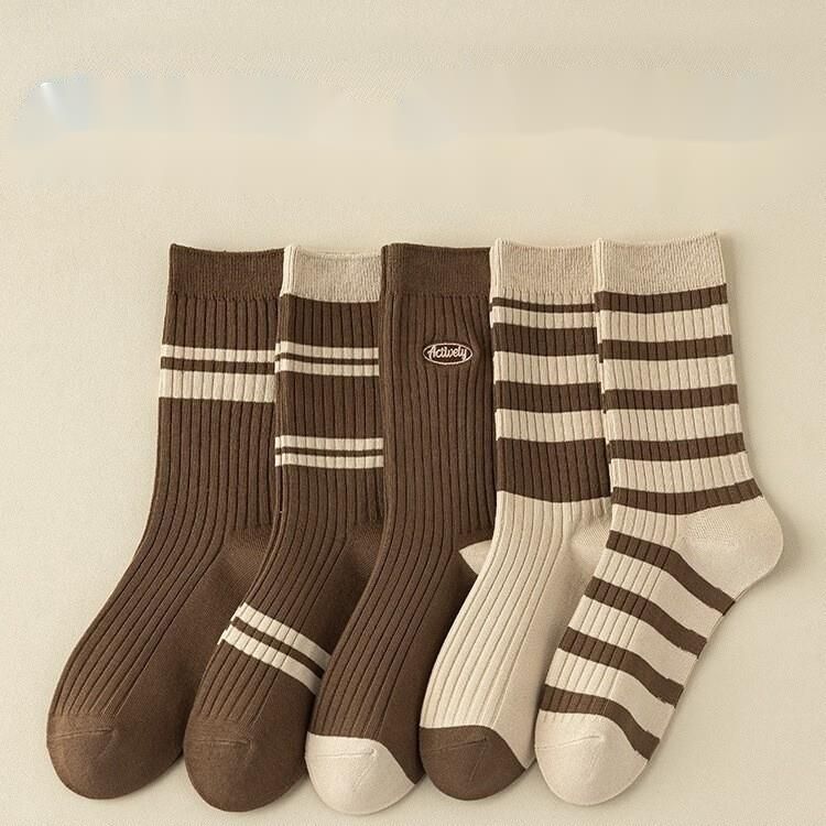 Calzini da donna autunno inverno, a metà polpaccio, stile coreano, serie Melad Color, a righe, alla moda, versatili, resistenti agli odori_voghion.com