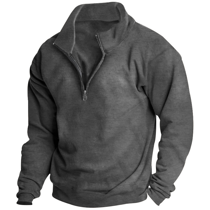 Herrenbekleidung, Kapuzenpullover, Stehkragen, halber Reißverschluss, lange Ärmel, Trend_voghion.com