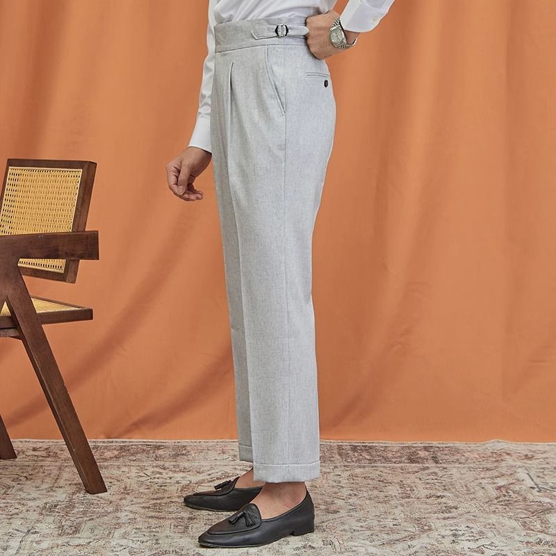 Calça reta masculina Nápoles de alta qualidade para trabalho e deslocamento, terno cinza claro_voghion.com