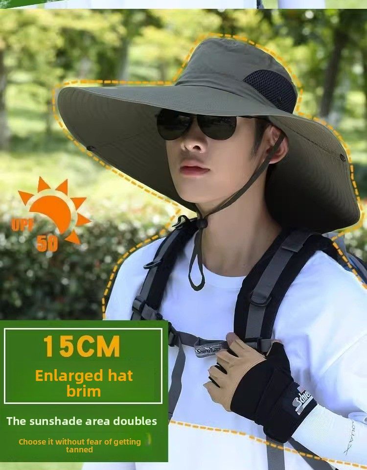 Cappello da pescatore estivo da uomo, con tesa larga, protezione UV, per escursioni all'aperto e pesca._voghion.com