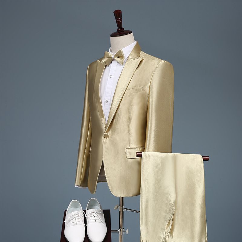 CT Gold Set For Hosts Photoshoot Choir Performance Men's Stylish Slim Fit Business Suit_voghion.com