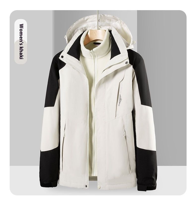 Zweiteiliges Set für den Herbst und Winter im Freien, abnehmbares Fleece für Männer und Frauen, winddichte warme Kapuzenjacke_voghion.com