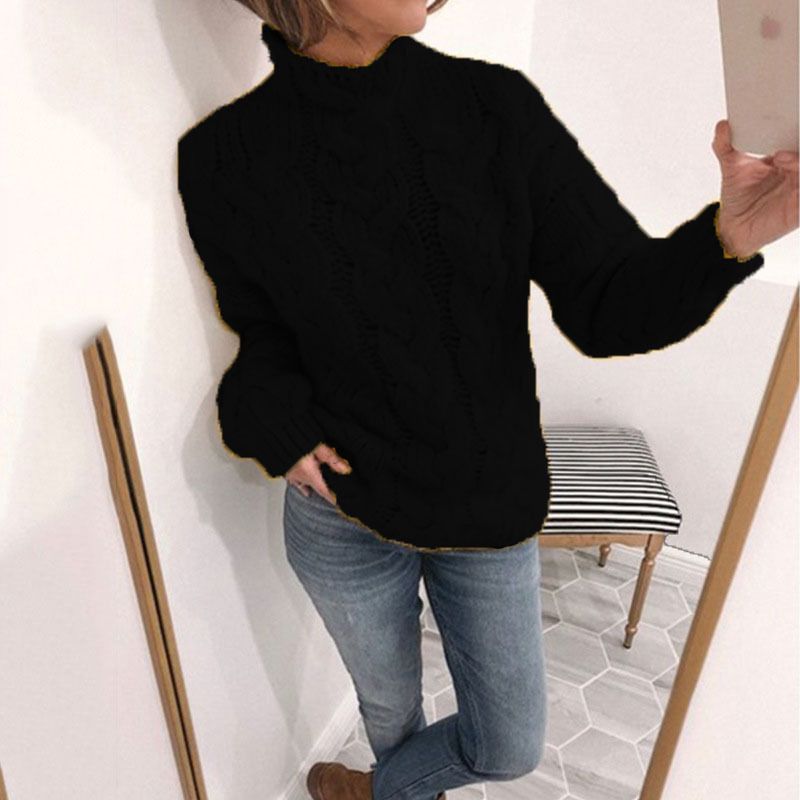 New Autumn Winter Half-high Neck Women Pullover Long-sleeved Sweater Elegant Fashion Twist Casual Versatile Female Sweater Coat_voghion.com