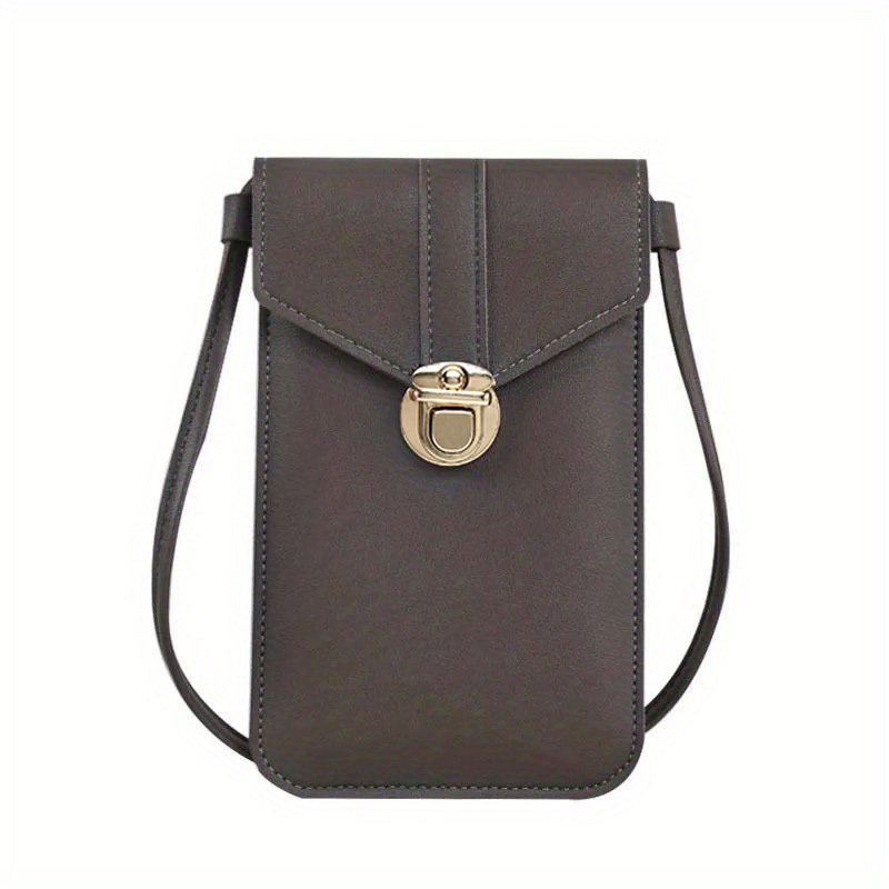 Sac pour téléphone à écran tactile Mini sac à bandoulière en cuir polyvalent de couleur unie à rabat petit porte-monnaie_voghion.com