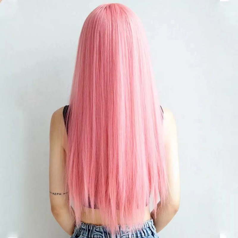 Internetkändisperuk kvinna långt hår rosa lugg Lolita daglig ansiktsreparation cos rakt hår naturligt fullt huvudbonad_voghion.com