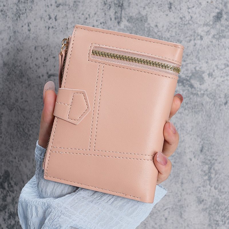 Neu Damen Geldbörse PU Leder Kurzen Reißverschluss Geldbörse Drei-Fach Brieftasche_voghion.com