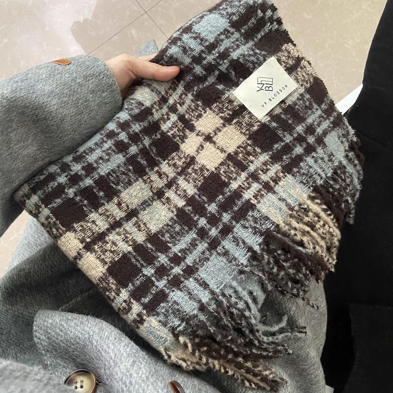 Thousand Bird Grid Scarf for Women, Autumn and New St, Student Versatile, Thickened Warm Scarf, Tassel, Winter Ins_voghion.com