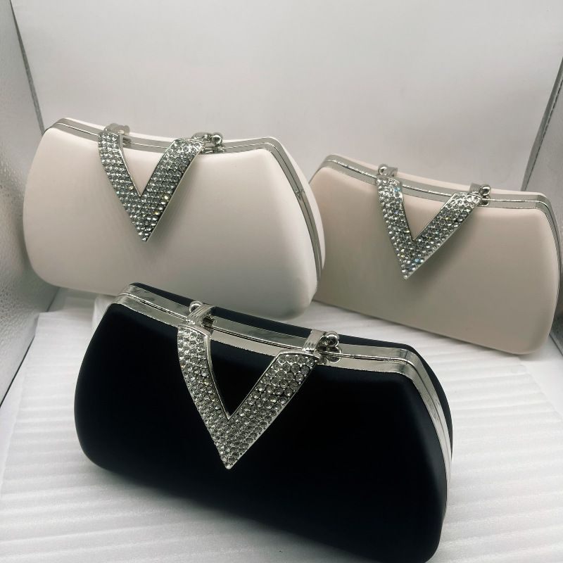 Tasche mit Strasssteinen, einfarbige Clutch, schlichte Abend-Clutch aus PU für Damen_voghion.com