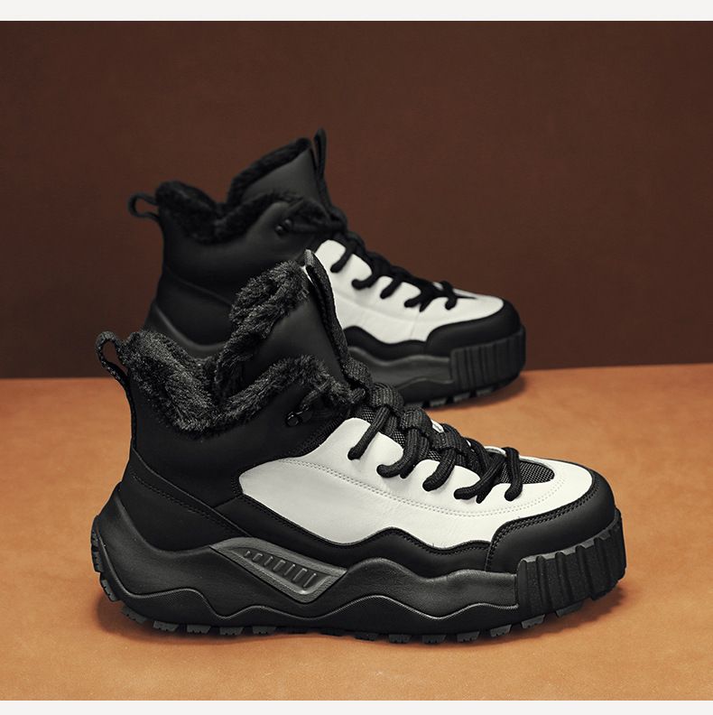Men's winter snow with plush thickened warm shoes and fur integrated work waterproof, anti slip, cold resistant labor_voghion.com