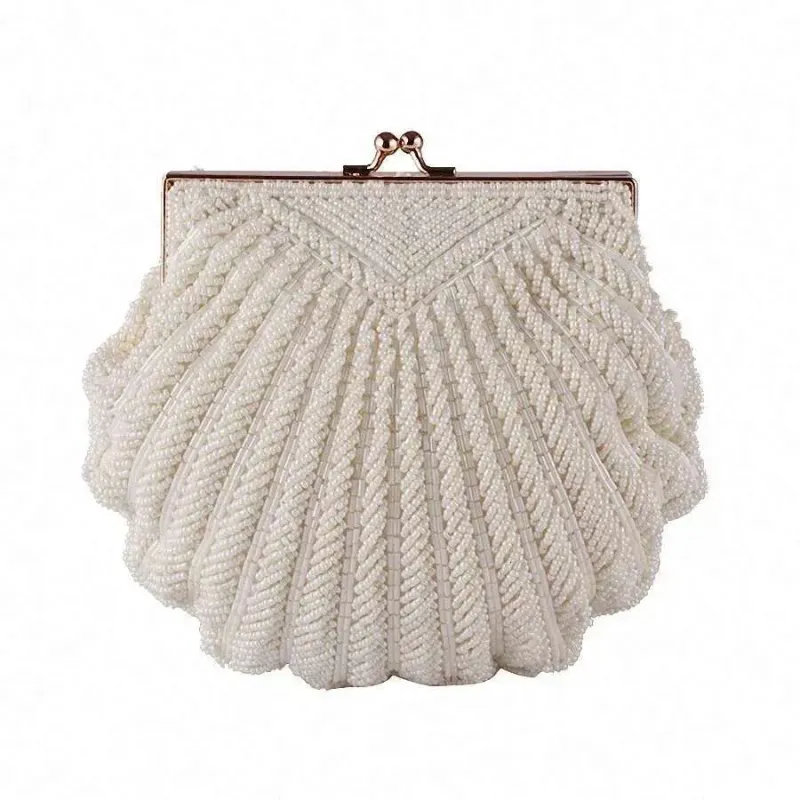 Borsa da sera da donna, modello 2025, con pochette, da sposa, con perline, alla moda, con catena a conchiglia, per feste, Li-383 Bag_voghion.com