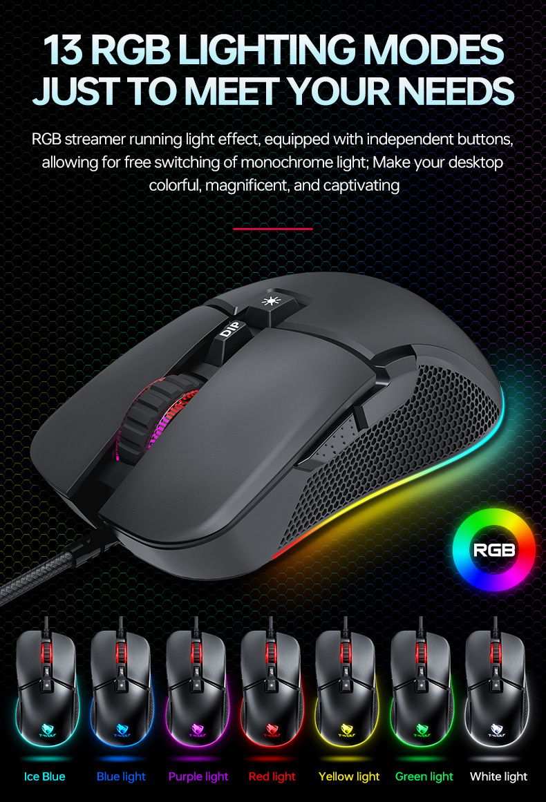 Ratón para juegos UIG590 con cable USB, mecánico, RGB, luminoso, con marquesina_voghion.com