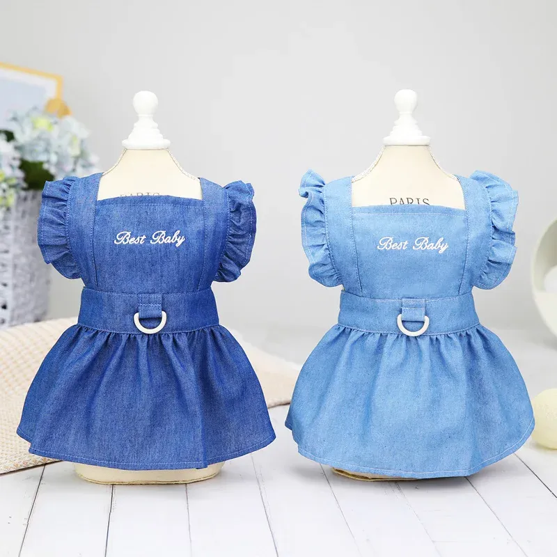 Spring-summer Dress Small Dogs, Dog Clothes, Denim Dresses With Embroidered Letters Puppies, Strap Skirts, For By PawParty Store_voghion.com