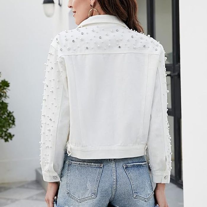Damenbekleidung Neue robuste Jeansjacke mit Diamantnieten für Damen Langärmelige, lockere, schlanke Modejacke im koreanischen Stil_voghion.com