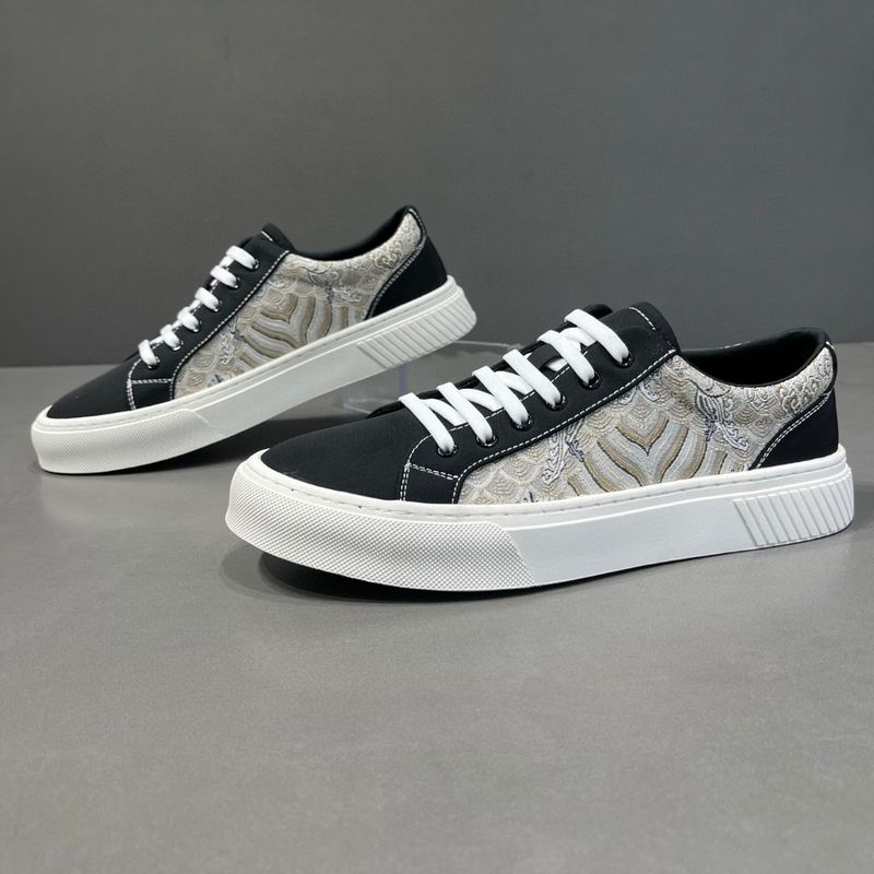 Herrenschuhe aus gestricktem Canvas, trendige Herrenschuhe, atmungsaktive Schnürschuhe mit flacher Sohle, vielseitige Freizeitschuhe_voghion.com