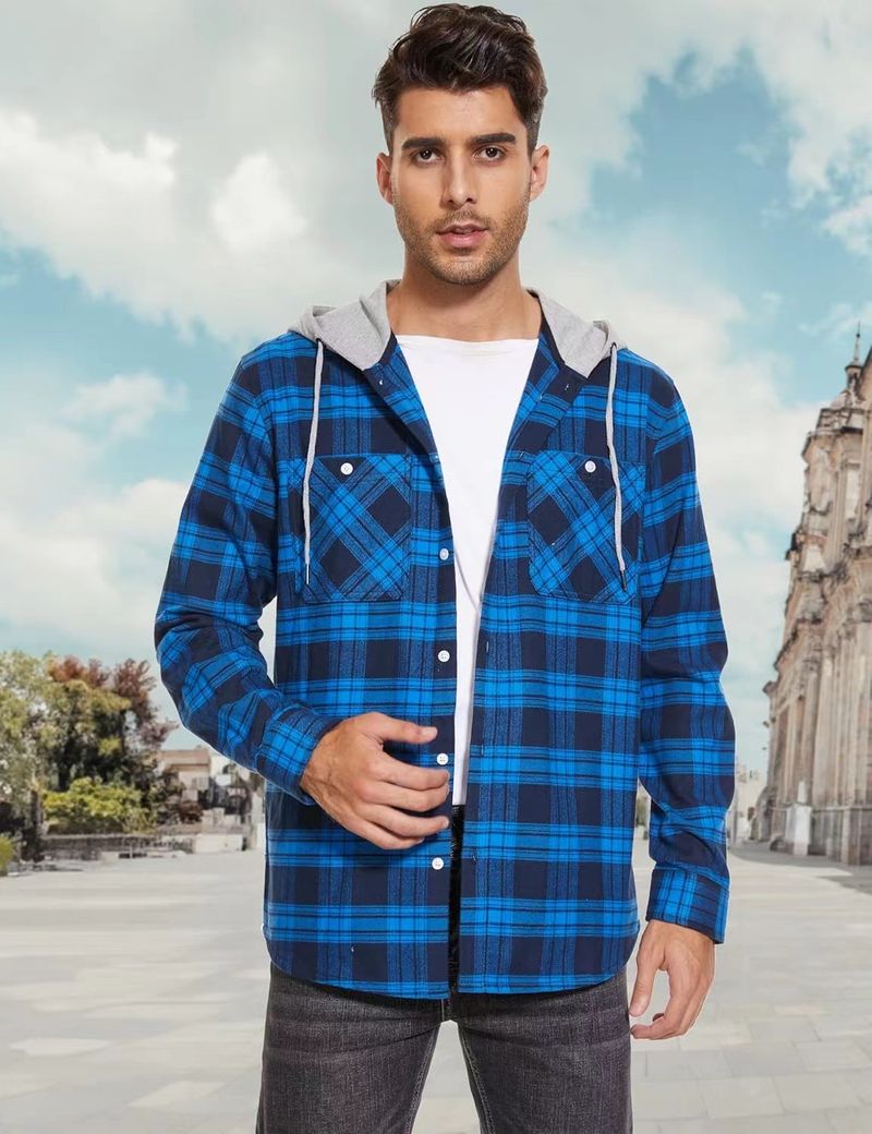 Herrenbekleidung Herbst und Winter Heißes Herren Flanellhemd Baumwolle Langärmliges Kariertes Hemd Lässiges Kapuzenhemd_voghion.com