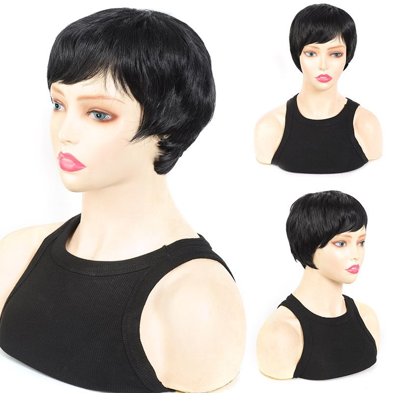 perruque perruque cheveux courts raides fibre chimique synthétique environ 10cm90g cheveux courts raides frange latérale quotidienne_voghion.com