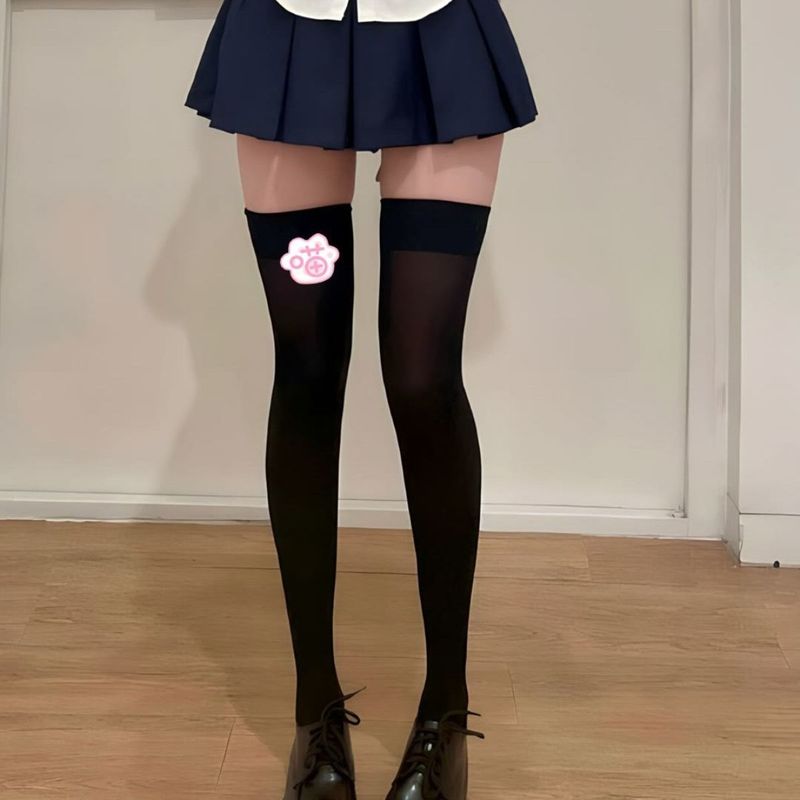 Jolie fille en velours blanc soie pur désir patte de chat bas au-dessus du genou chaussettes sexy cuisse JK long tube doux_voghion.com