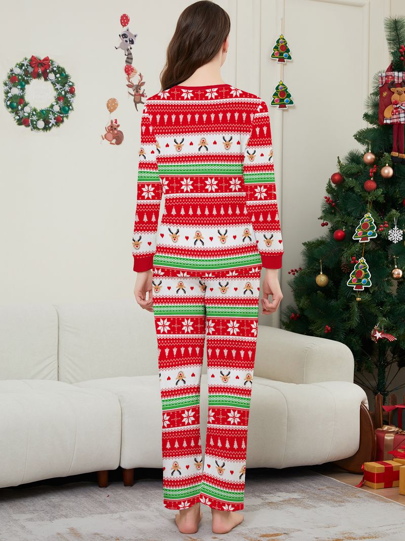 Natale Babbo Natale Cervo Neve a righe Natale famiglia vestito stampato casa pigiama vestito_voghion.com