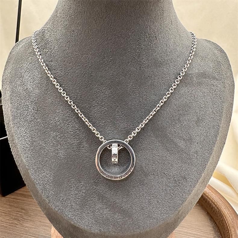 Collana con doppio anello vintage in argento Gu Jia, ciondolo a forma di catena O, personalità alla moda_voghion.com