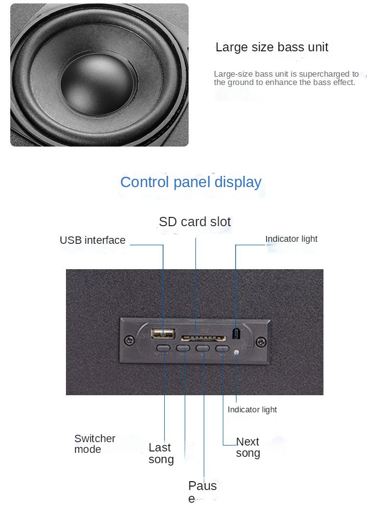 Altoparlante Bluetooth USB attivo per laptop, subwoofer multimediale sovrappeso in legno 2.1_voghion.com
