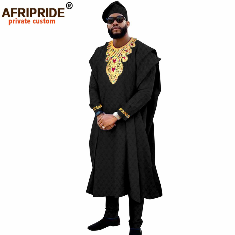 Herrenbekleidung Afrika Herren-L-Kleid, vierteiliges Set, Mantel + Oberteil + Hose + Hut_voghion.com