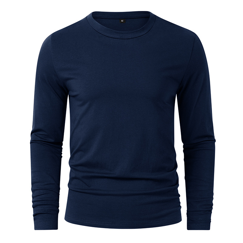 Herrenbekleidung Herren-Langarm-T-Shirt für Herren, einfarbig, Rundhalsausschnitt, langärmelig_voghion.com