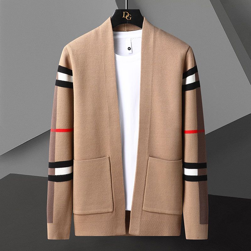 Autumn Winter New Long Sleeve Color Block Sweater Knitted Korean Style Trendy Men's Cardigan We8806_voghion.com