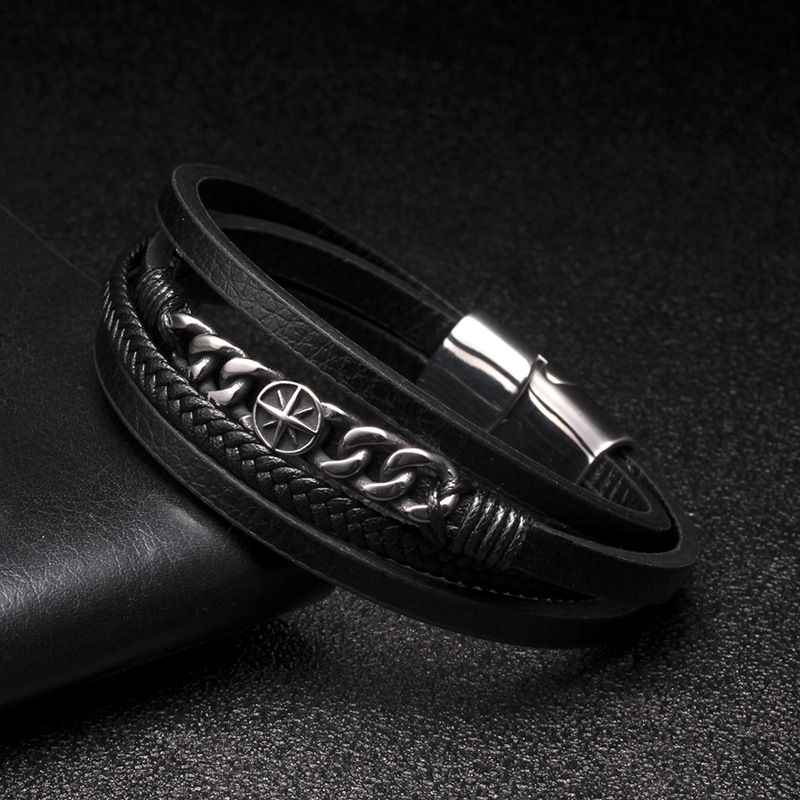 304L Hochwertiger Edelstahl Mode Echtleder Kette Charm Herren Damen Armband Armreif_voghion.com
