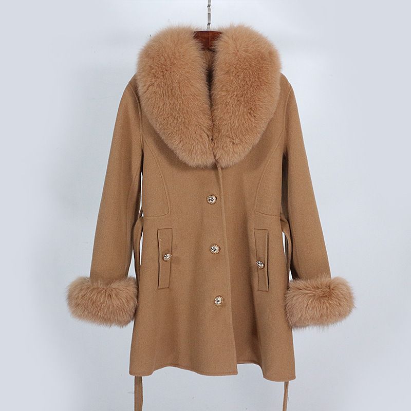 Women's Clothing new autumn and winter mid length thickened slim fit detachable collar wool coat_voghion.com