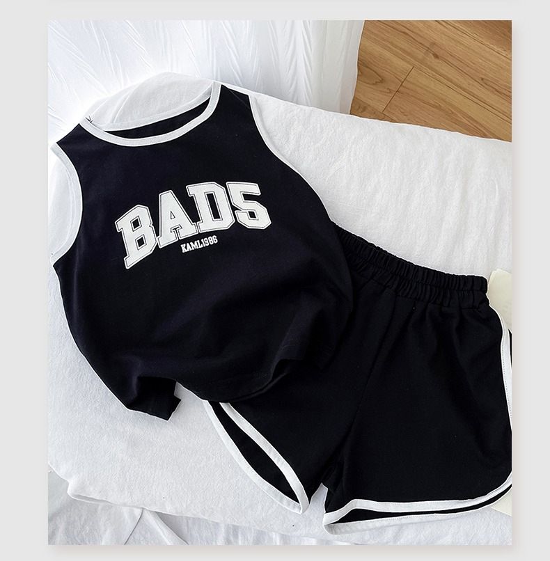 Abbigliamento per bambini piccoli Stile estivo Ragazzi e ragazze Gilet senza maniche Abbigliamento sportivo Bambini piccoli e medi Lettera di giunzione Tuta due pezzi_voghion.com