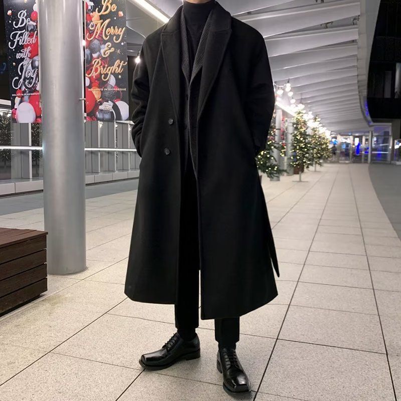 Men’s Double-Layer Wool Overcoat – Korean Style Long Trench Coat With Premium Feel_voghion.com