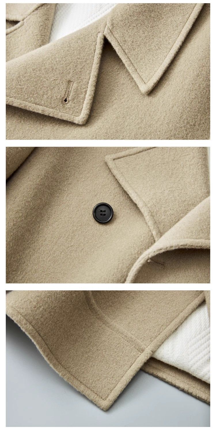 Wool 2025 New Autumn Simple Casual Suit Collar Short Trench Coat Double-Sided Woolen Jacket Men's Trendy Brand_voghion.com