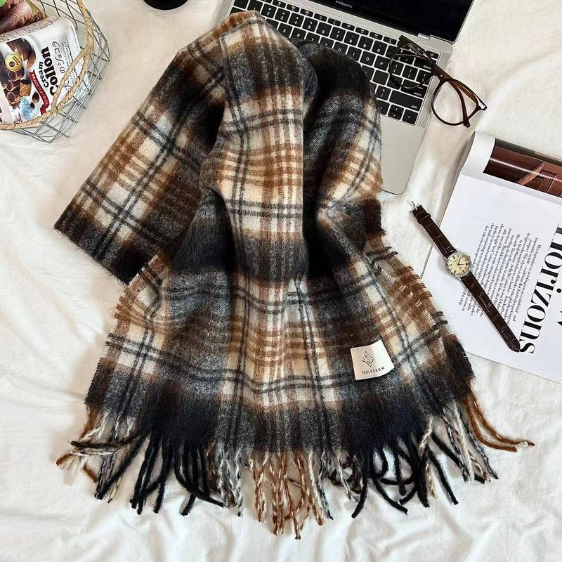 2024 Neuer Mirad Premium-Schal mit Karomuster für Damen im Winter, koreanische Ausgabe, doppelt verwendbar, dicker, warmer Schal_voghion.com