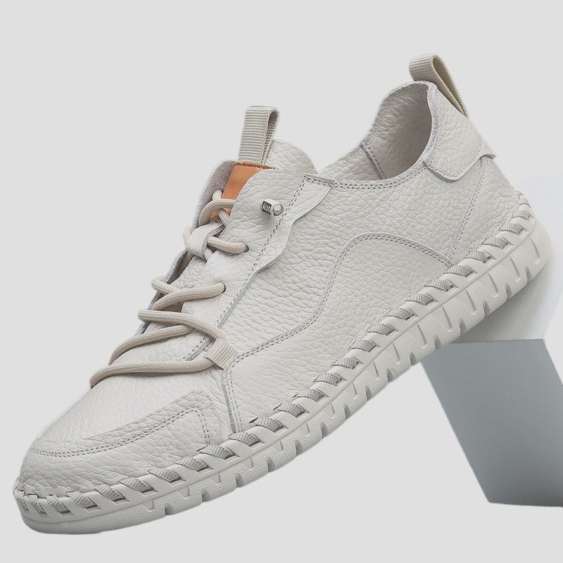 First Layer Cowhide Men's Small Leather Shoes Breathable Sweat-Absorbing Soft Sole Loafers Glue-Free Hand-Sewn Trendy_voghion.com