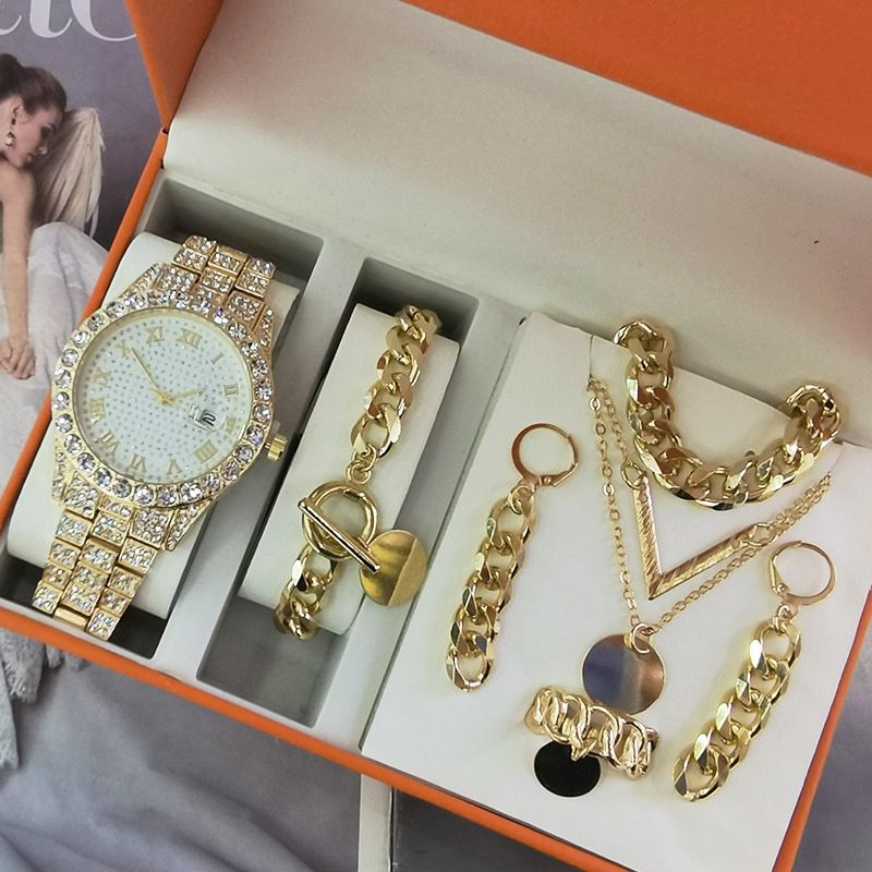 Senhoras 5 conjuntos de joias femininas 5 peças novo conjunto de presente de quartzo relógio_voghion.com
