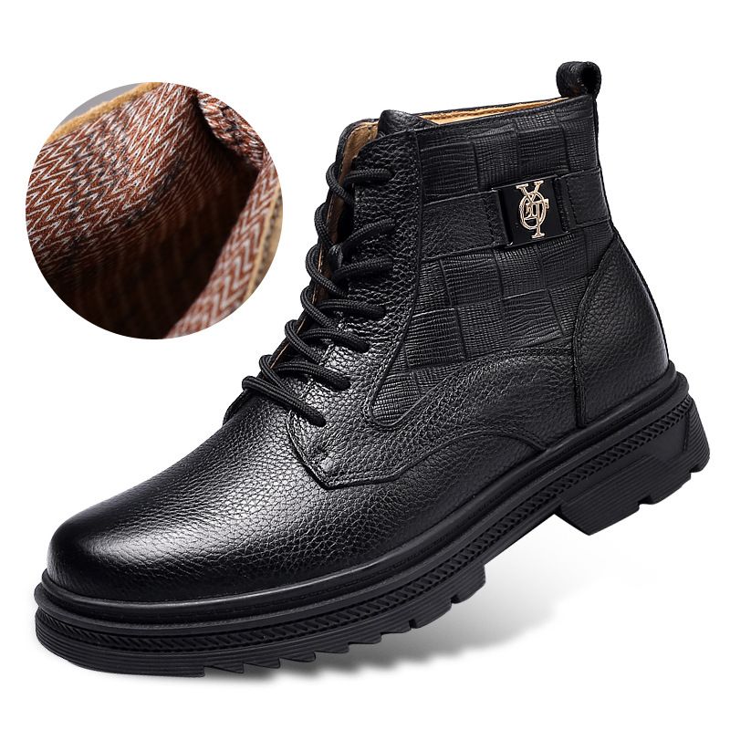 Herren-Baumwollschuhe, warme, hochgeschnittene Martin-Stiefel aus Samt, Schneestiefel, lässige Herren-Lederstiefel_voghion.com